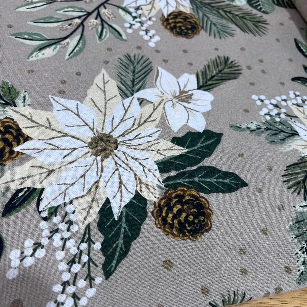 The Farmhouse Rachel Ashwell Poinsettia Pinecone Cotton‎ Tablecloth 60x78 Taupe